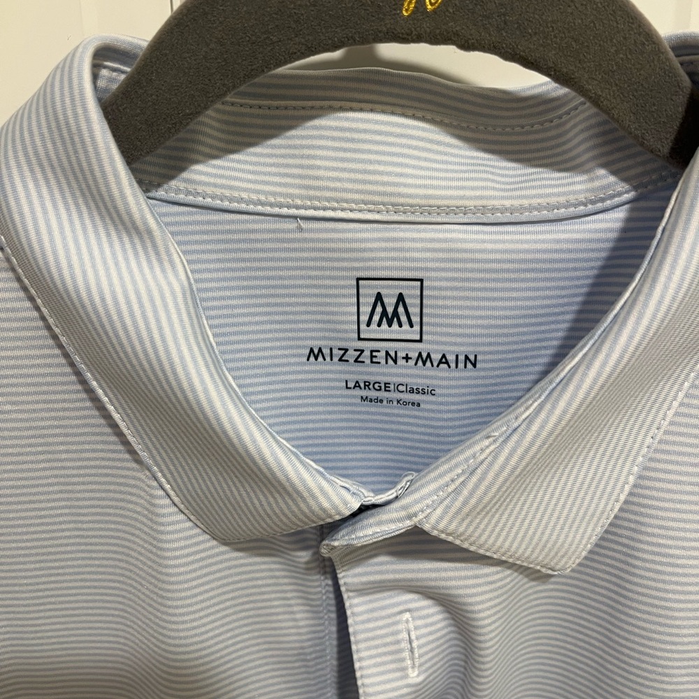 Mizzen+Main Men's Blue Striped Polo Shirt